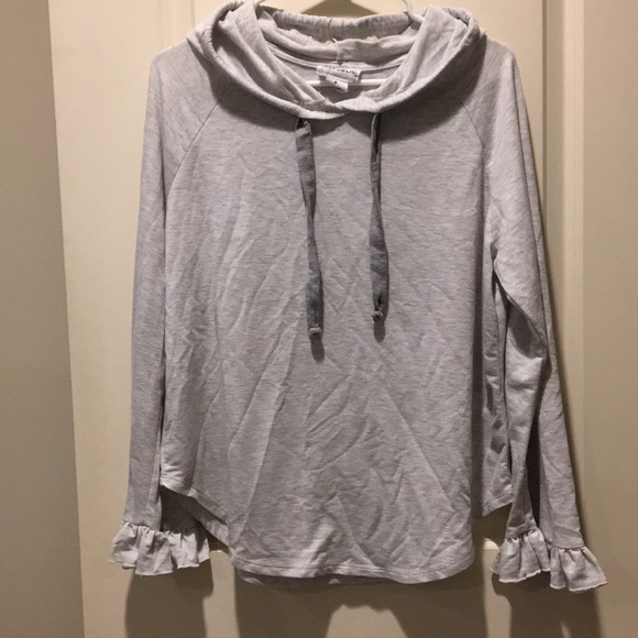For The Republic women pullover Ruffle Hoodie long sleeves scoop hem size M grey - Picture 1 of 10